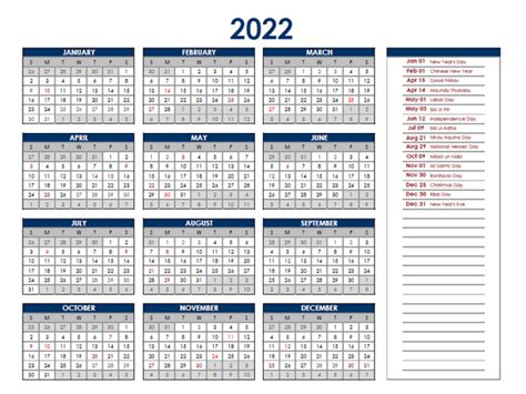 Year 2022 Calendar – Philippines .